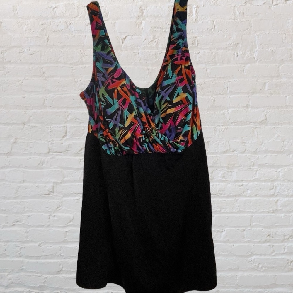 Colorful Patterned Women's Swim  Dress. Flattering Criss-cross bust design.